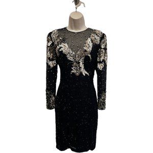 Vintage Jacqueline Ferrar Beaded & Sequin Silk Mesh Illusion Cocktail Dress 4